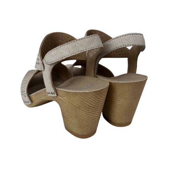 Dansko Beige Leather Perforated Slingback Sandals Wood-Look Block Heel SZ 36 - Picture 16 of 16